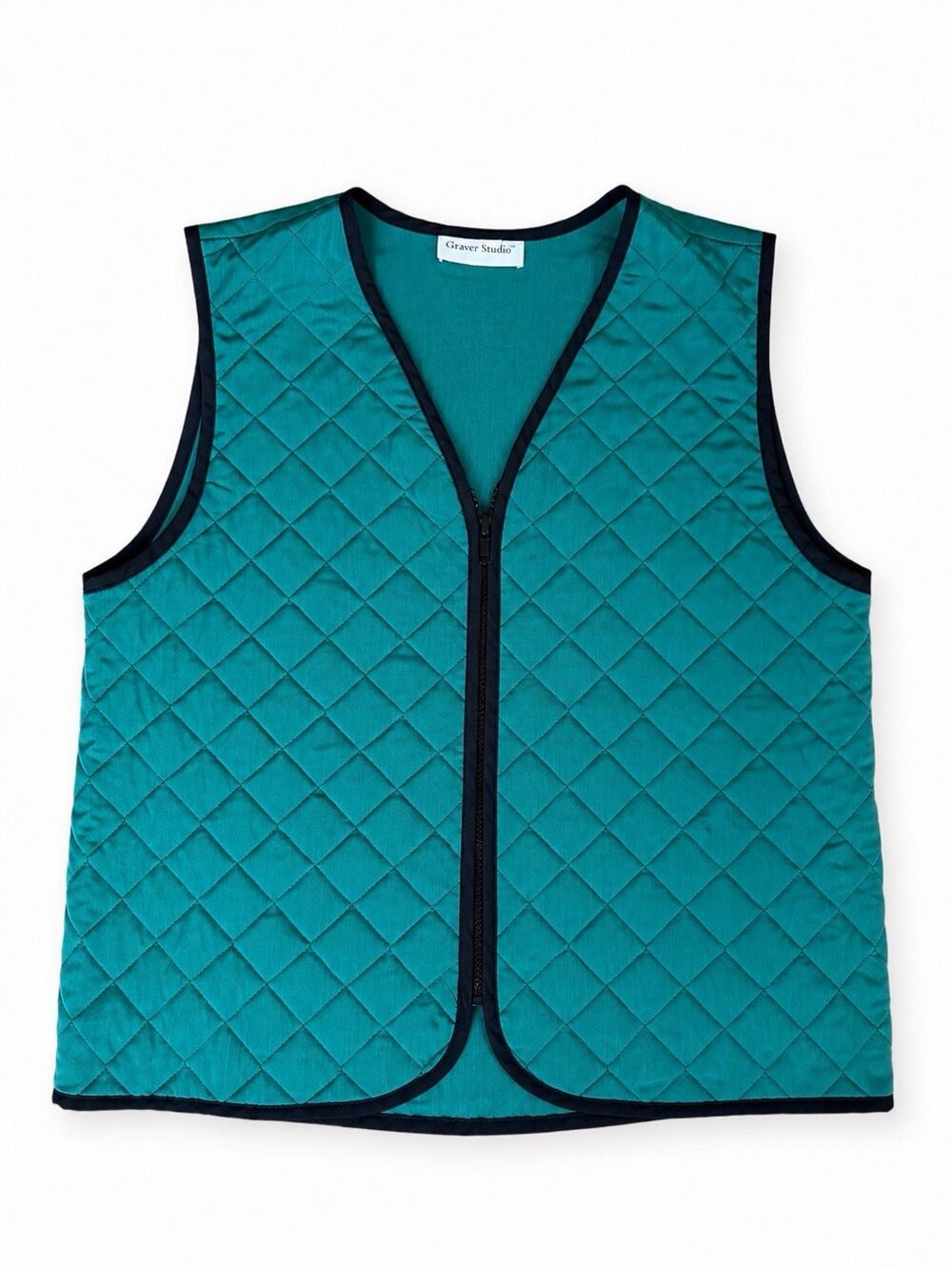 Graver Studio Women’s Quilted Vest Green Zip Front Diamond Stitch L